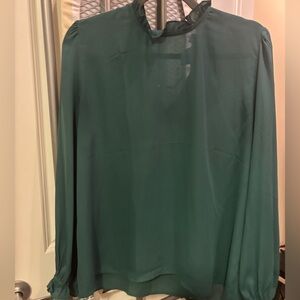 LOFT Forest Green Ruffle Collar Blouse